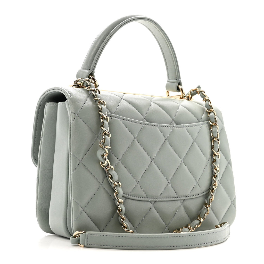 Lambskin Quilted Small Trendy CC Flap Dual Handle Bag Grey