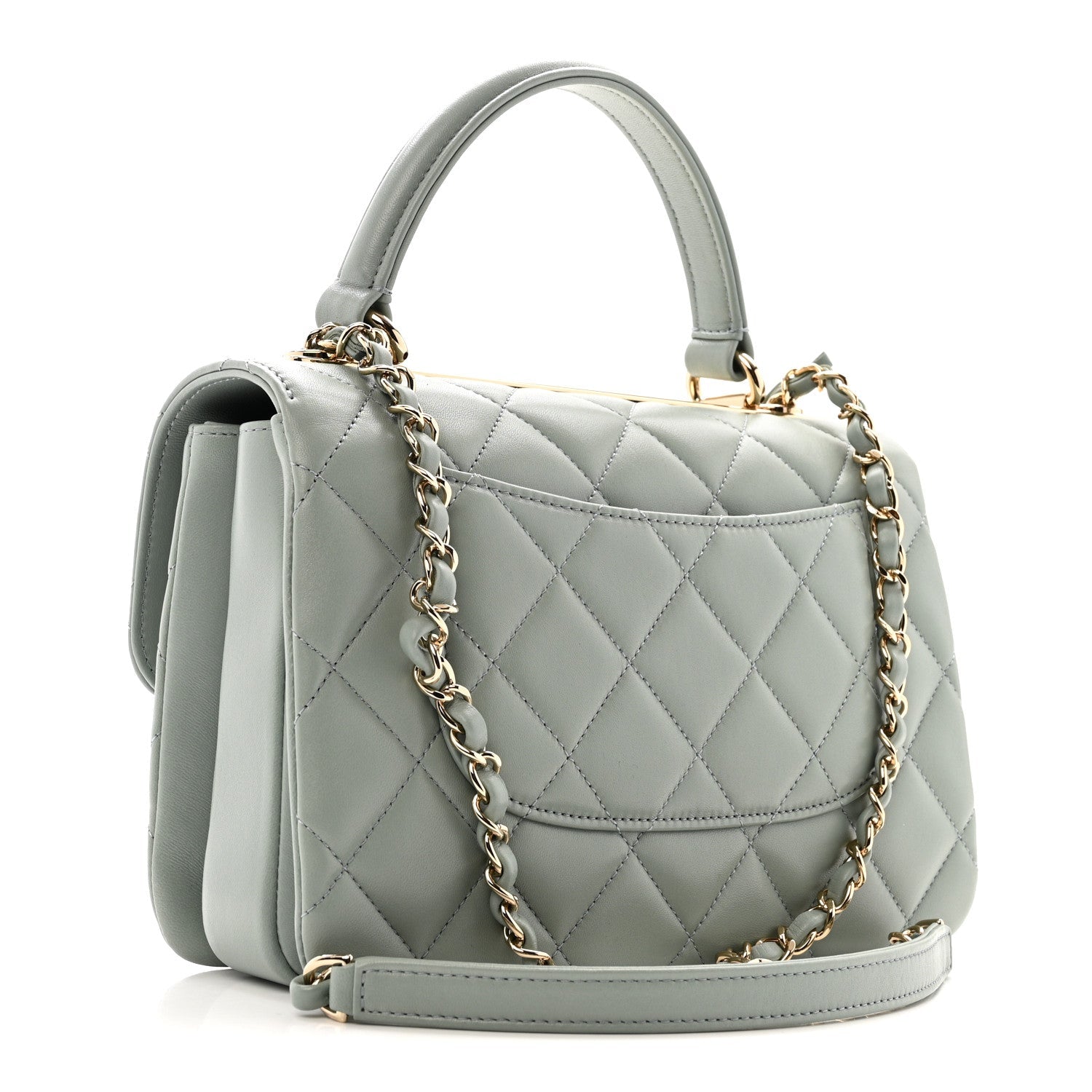 Lambskin Quilted Small Trendy CC Flap Dual Handle Bag Grey