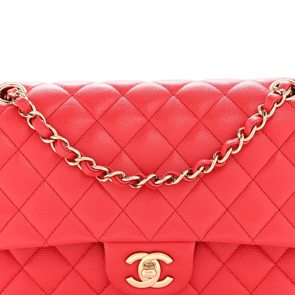 Caviar Quilted Medium Double Flap Red
