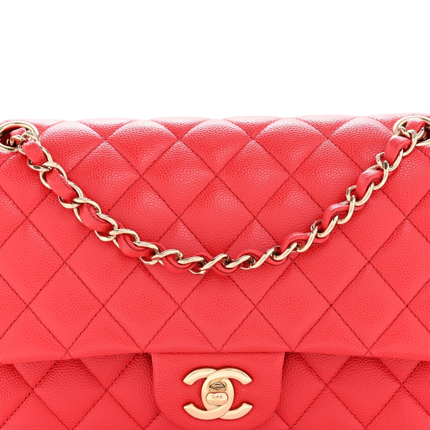 Caviar Quilted Medium Double Flap Red