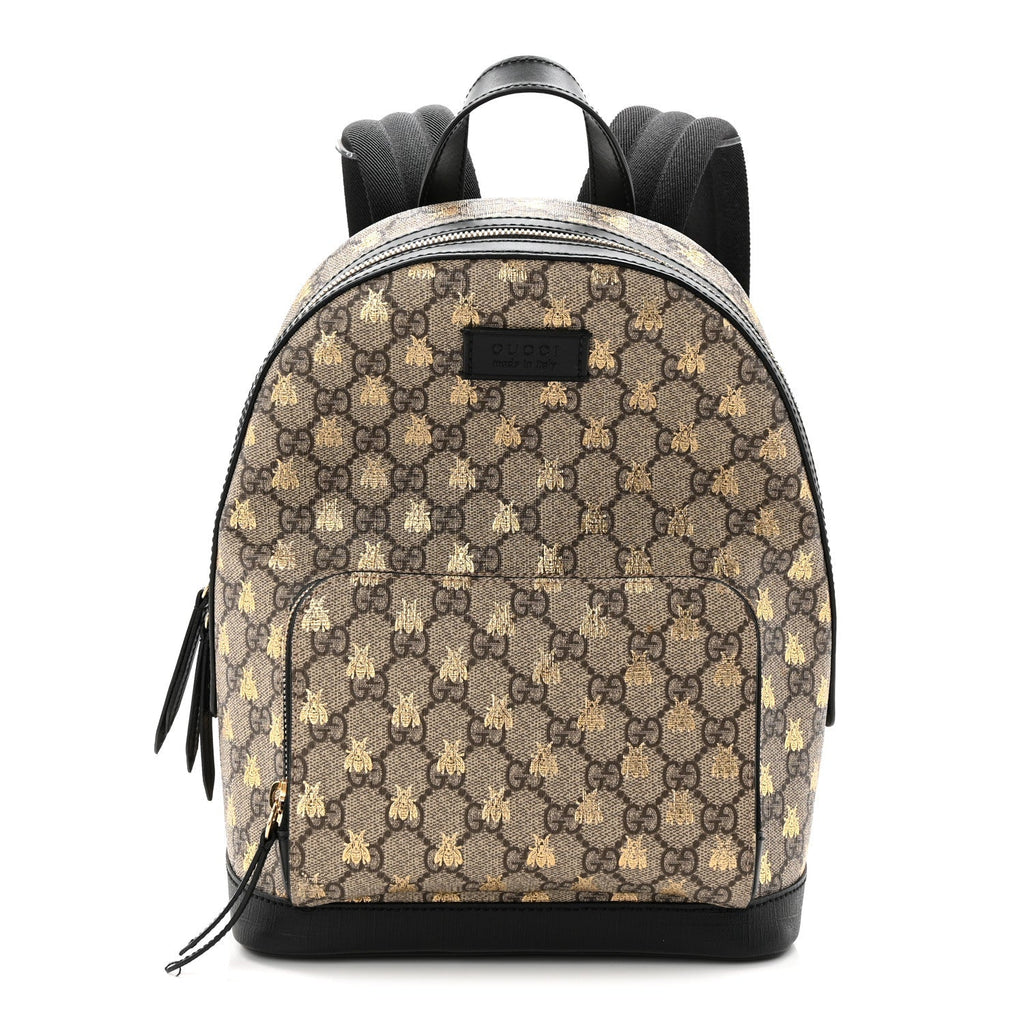 GG Supreme Monogram Bees Print Small Day Backpack Beige Oro Black
