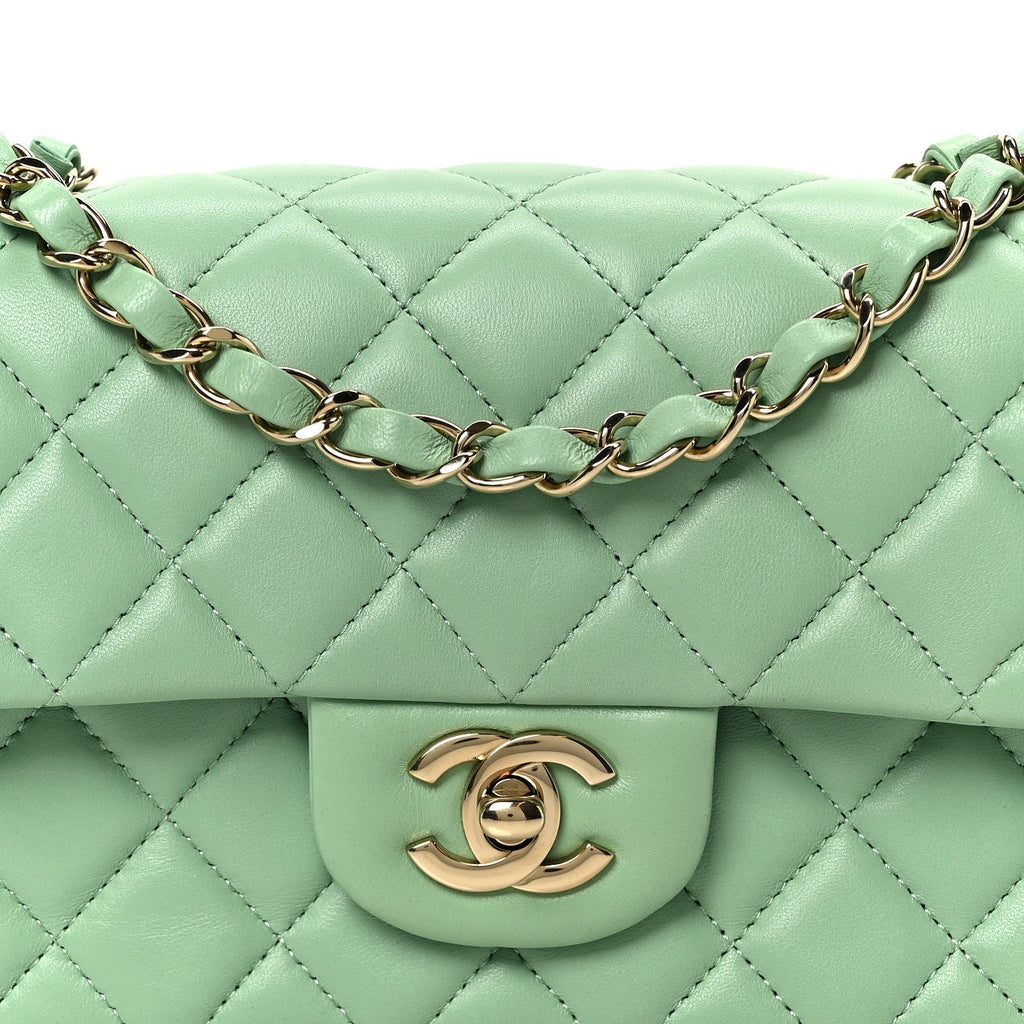 Lambskin Quilted Mini Rectangular Flap Green