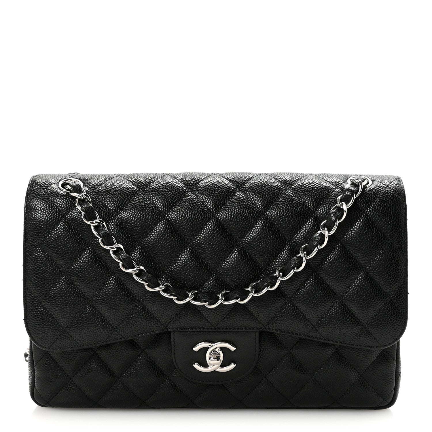 Caviar Quilted Jumbo Double Flap Black