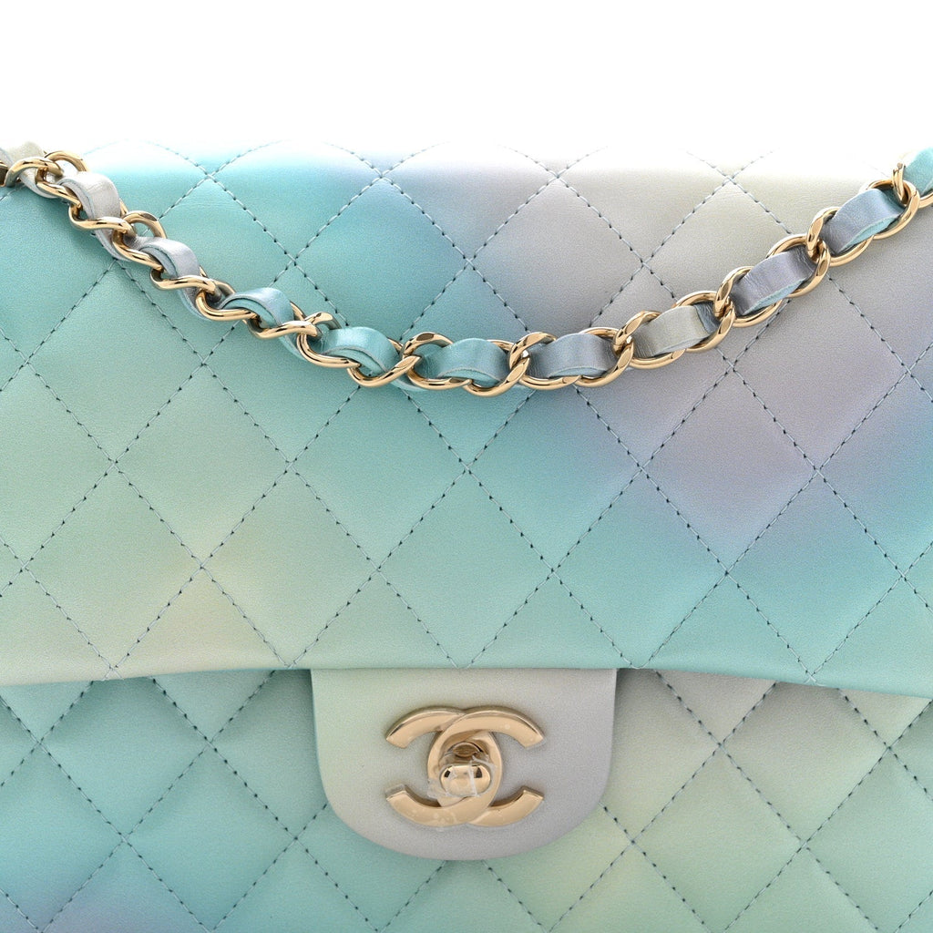 Lambskin Quilted Tie Dye Ombre Medium Double Flap Blue Multicolor