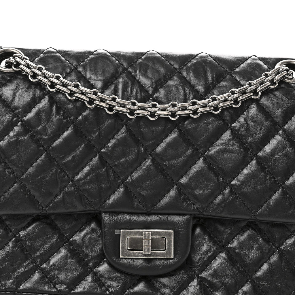 Aged Calfskin Quilted 2.55 Reissue 225 Flap Black