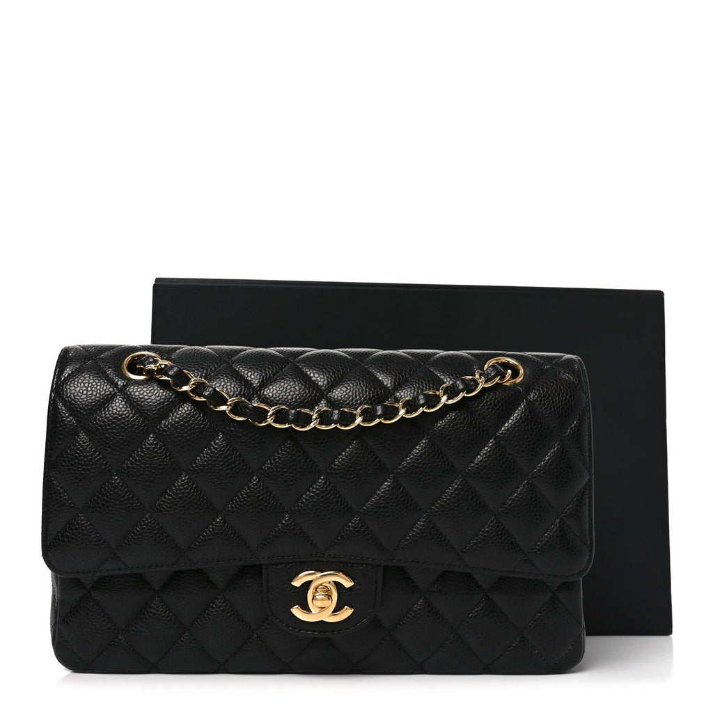 Caviar Quilted Medium Double Flap Black
