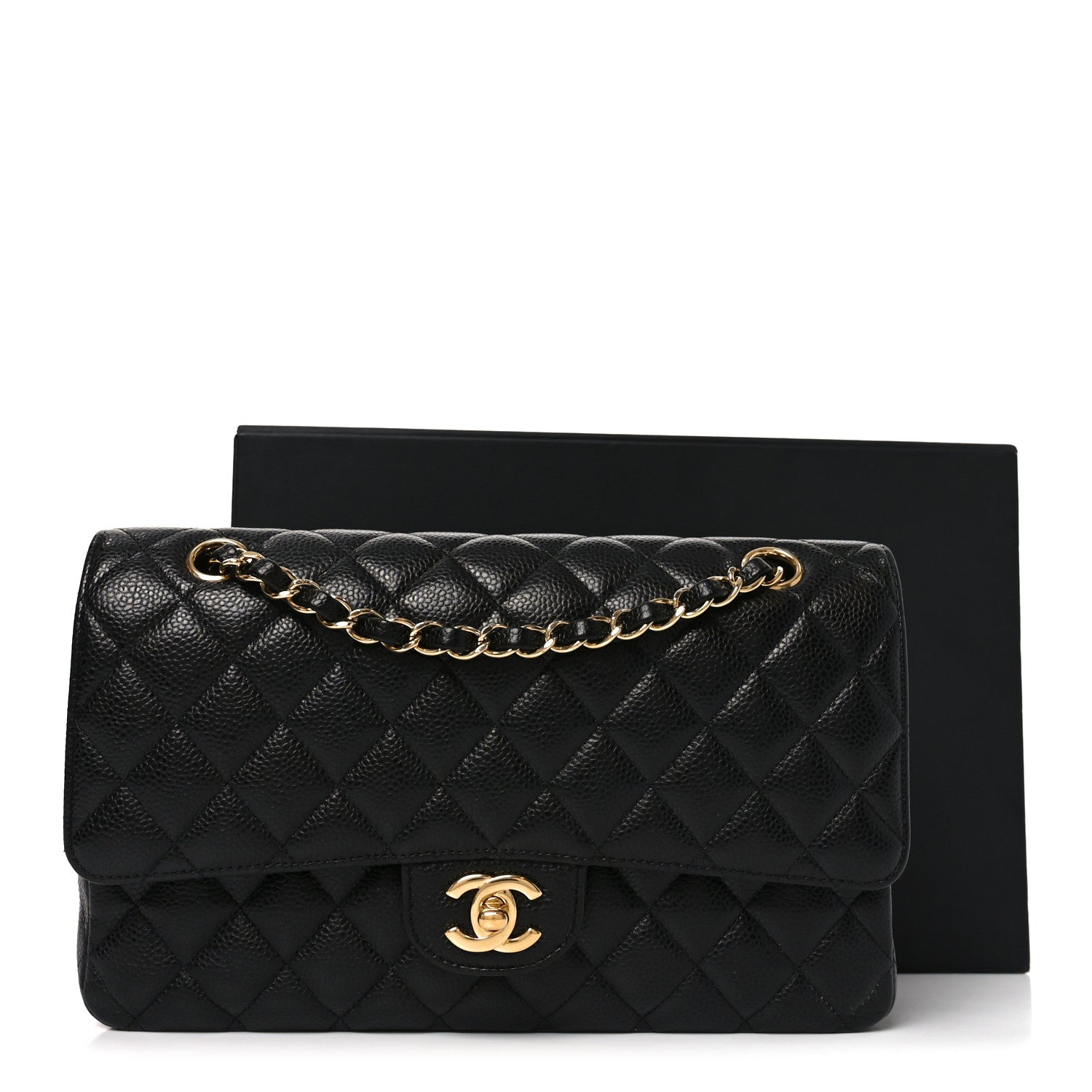 Caviar Quilted Medium Double Flap Black