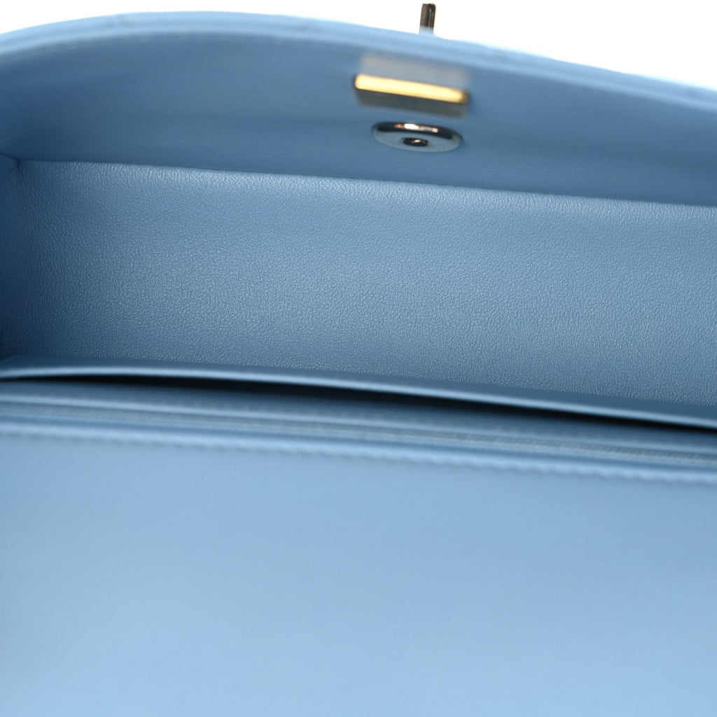 Lambskin Quilted Mini Rectangular Flap Light Blue