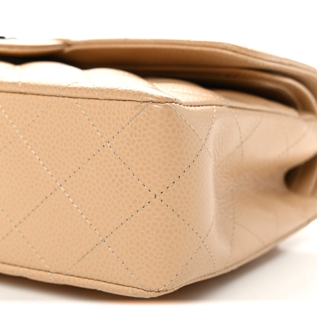 Caviar Quilted Small Double Flap Beige