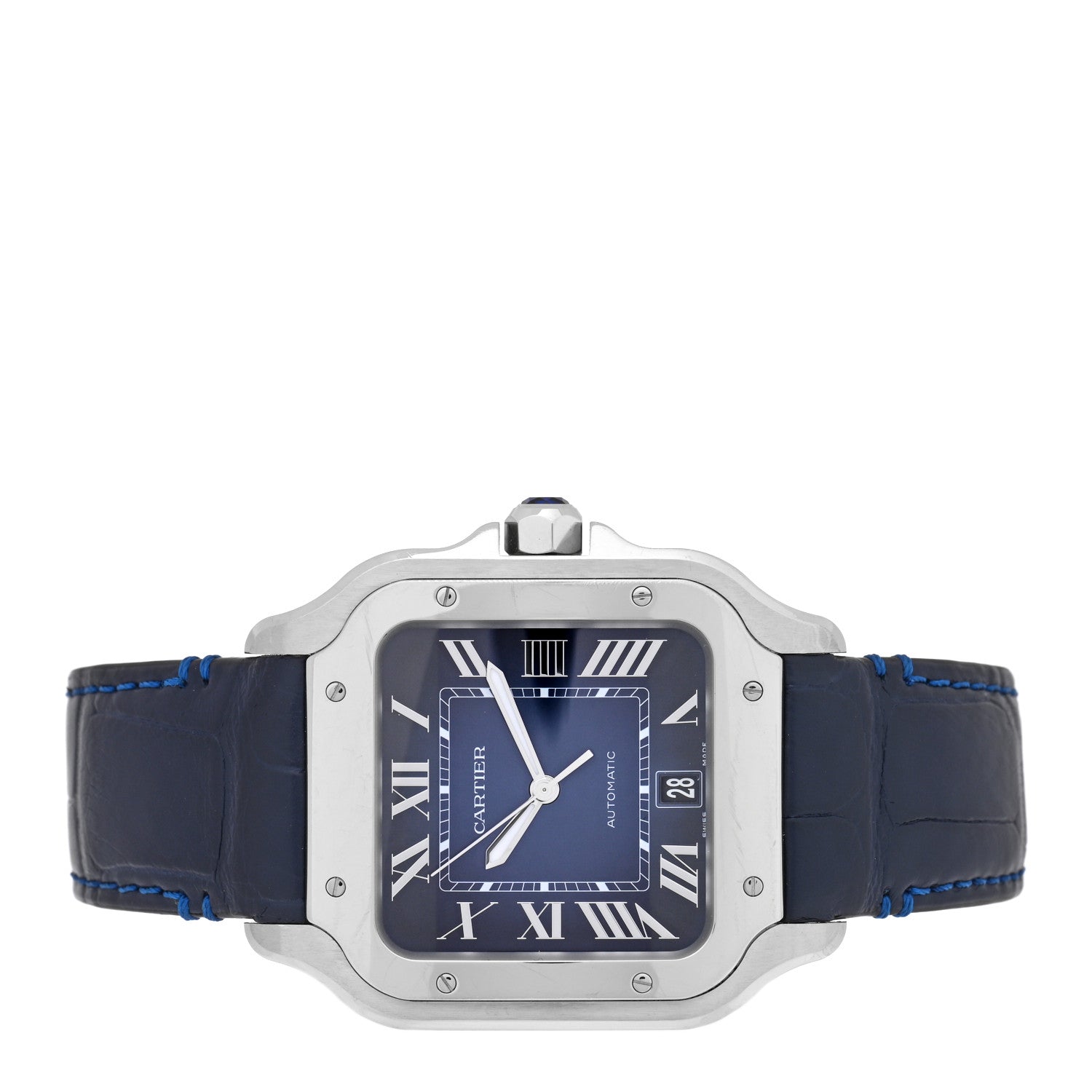 Stainless Steel Alligator 39.8mm Santos De Cartier Automatic Watch Blue