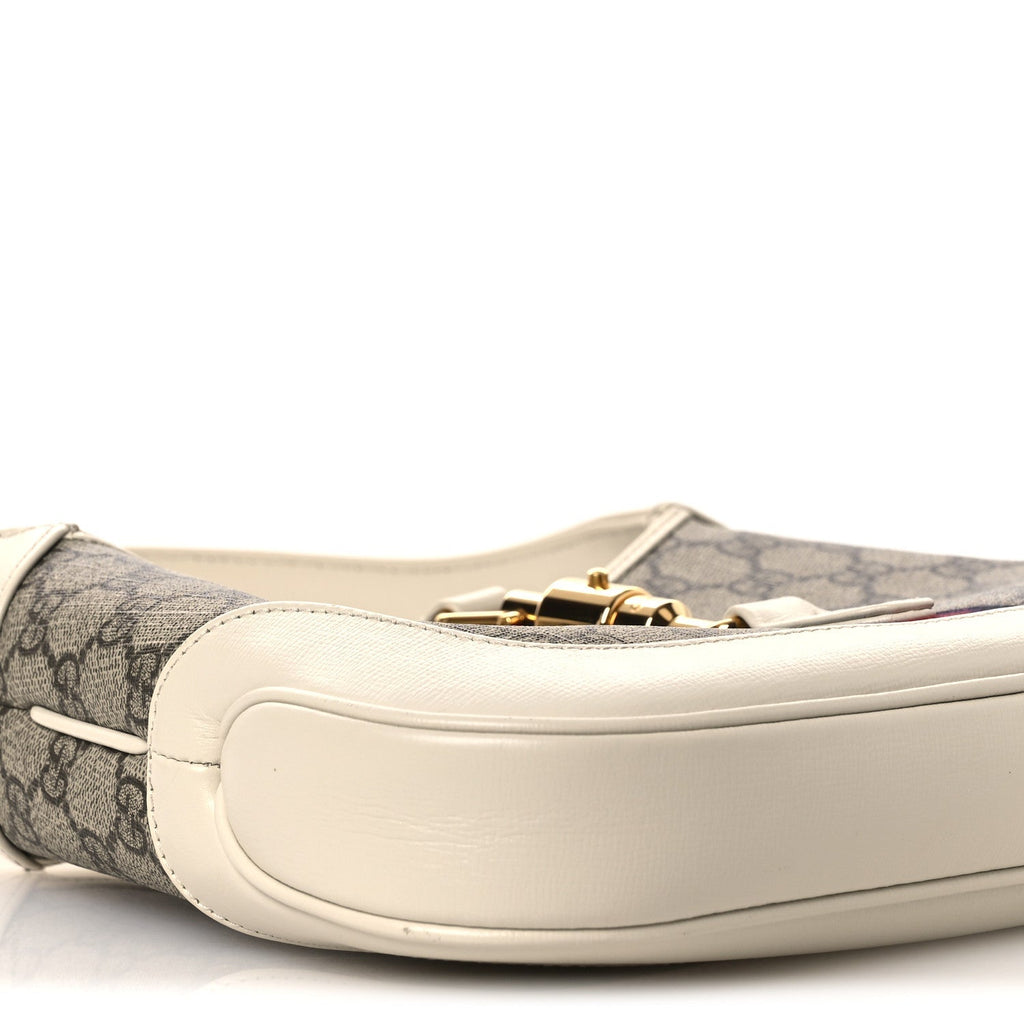 GG Supreme Monogram Azalea Calfskin Web Small Jackie 1961 Hobo Beige Ebony Mystic White