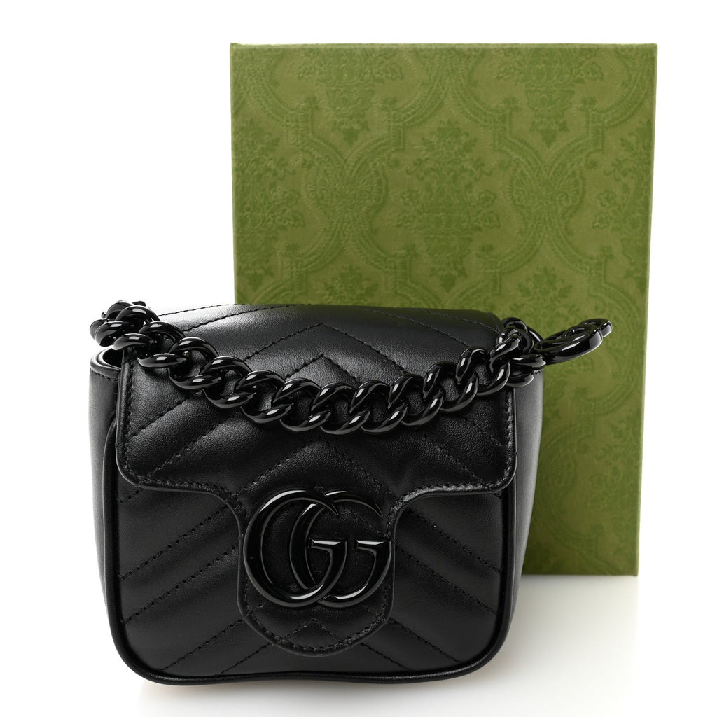 Calfskin Matelasse Monochrome GG Marmont Chain Mini Belt Bag Black