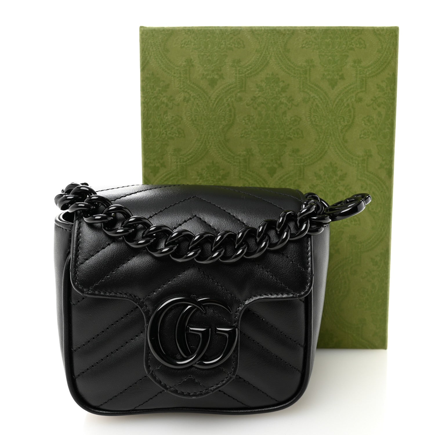 Calfskin Matelasse Monochrome GG Marmont Chain Mini Belt Bag Black