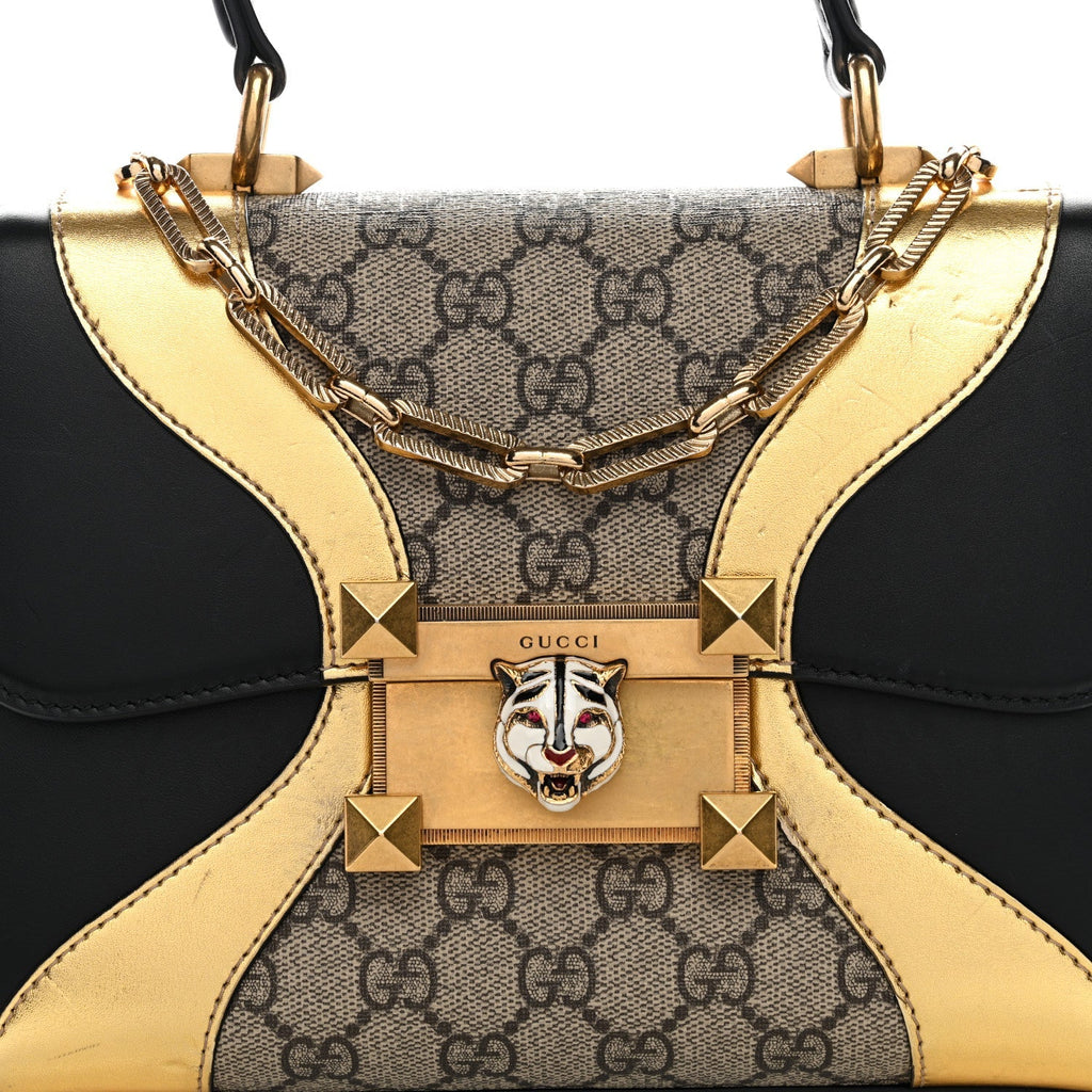 GG Supreme Monogram Small Osiride Top Handle Bag Black Gold