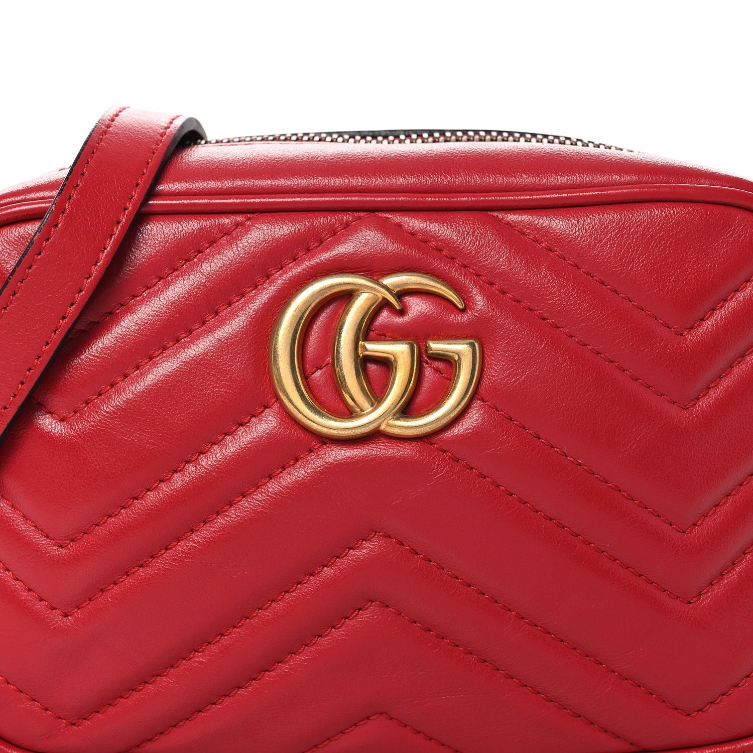 Calfskin Matelasse Mini GG Marmont Chain Shoulder Bag Hibiscus Red