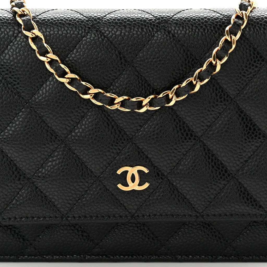 Caviar Quilted Wallet on Chain WOC Black