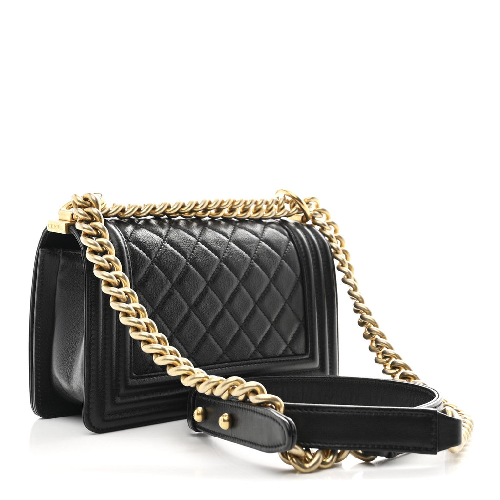 Calfskin Quilted Small Boy Flap Black