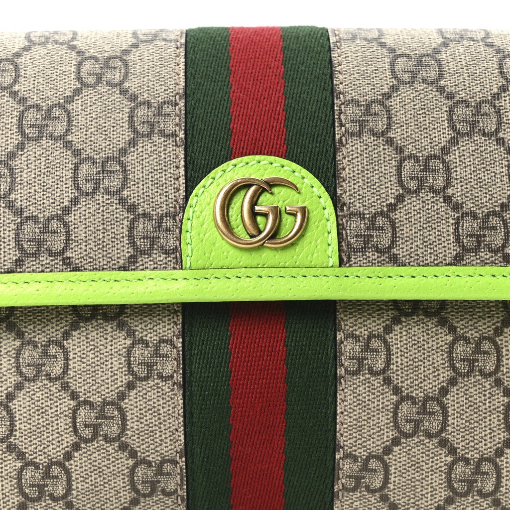 GG Supreme Monogram Web Small Ophidia Belt Bag Beige Ebony Electric Green