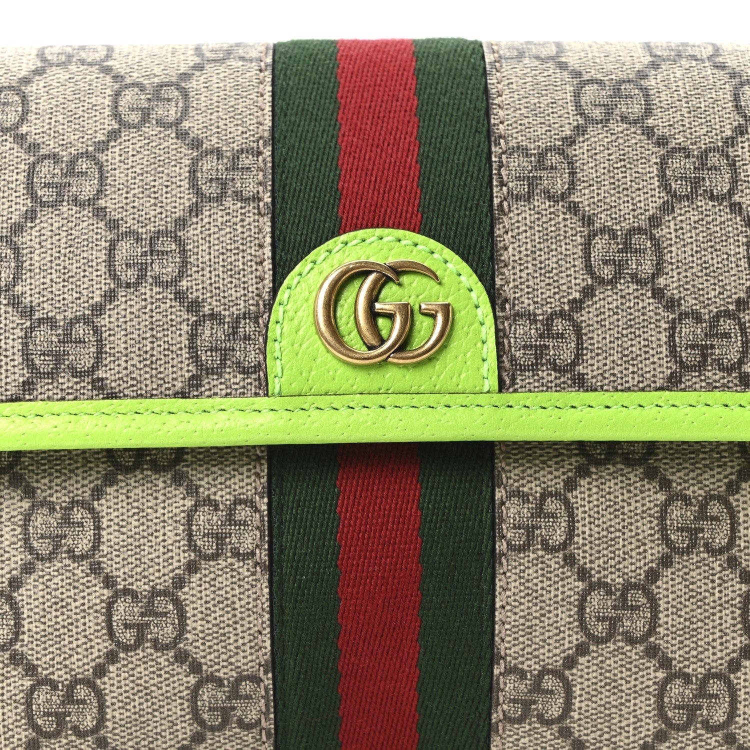 GG Supreme Monogram Web Small Ophidia Belt Bag Beige Ebony Electric Green