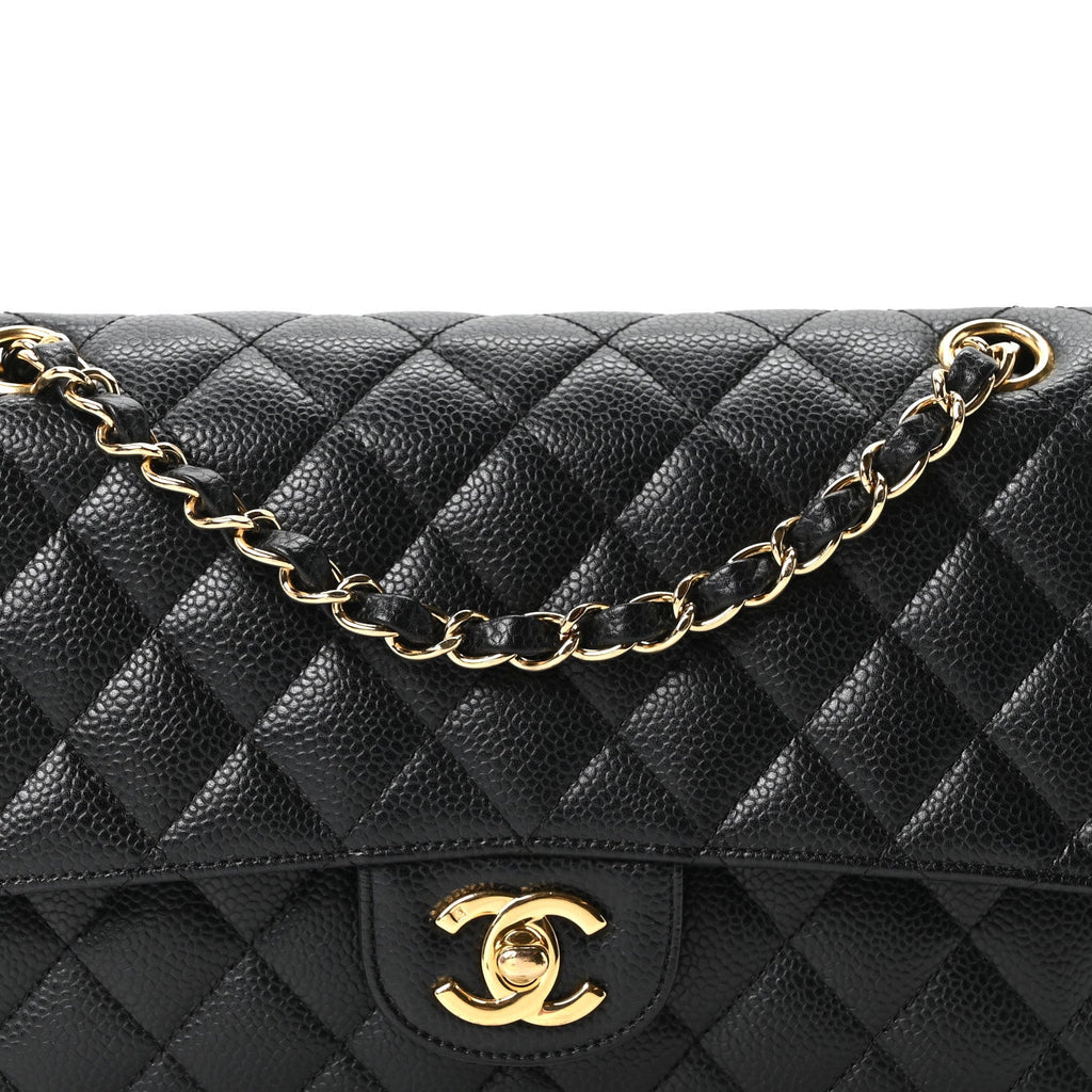 Caviar Quilted Medium Double Flap Black