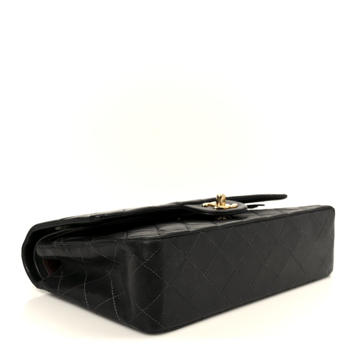 Lambskin Quilted Medium Double Flap Black