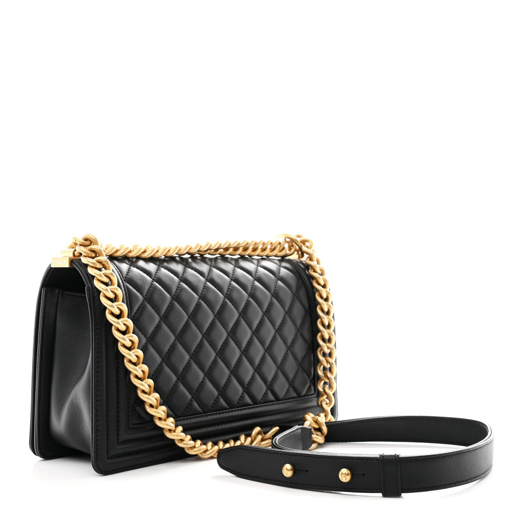 Lambskin Quilted Medium Boy Flap Black