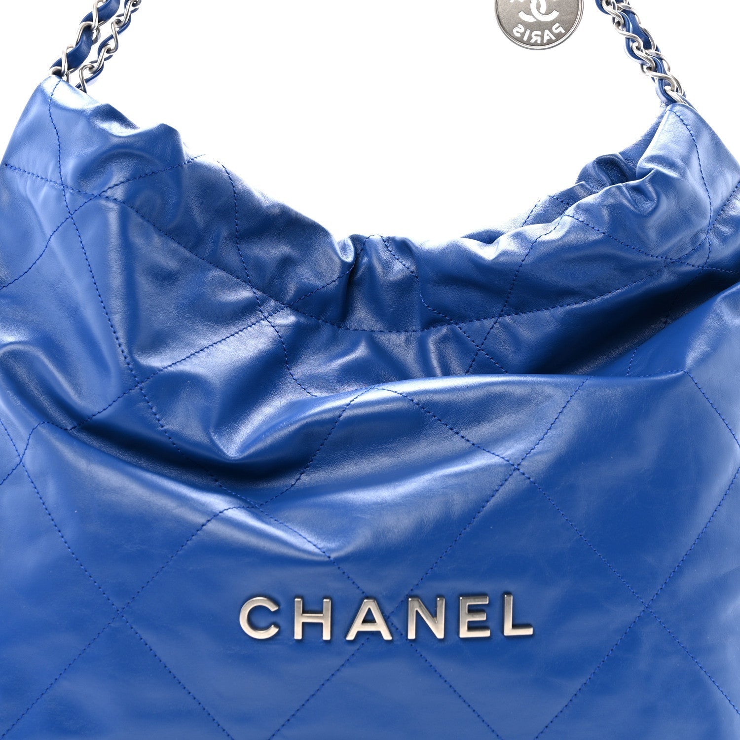 Shiny Calfskin Quilted Chanel 22 Blue
