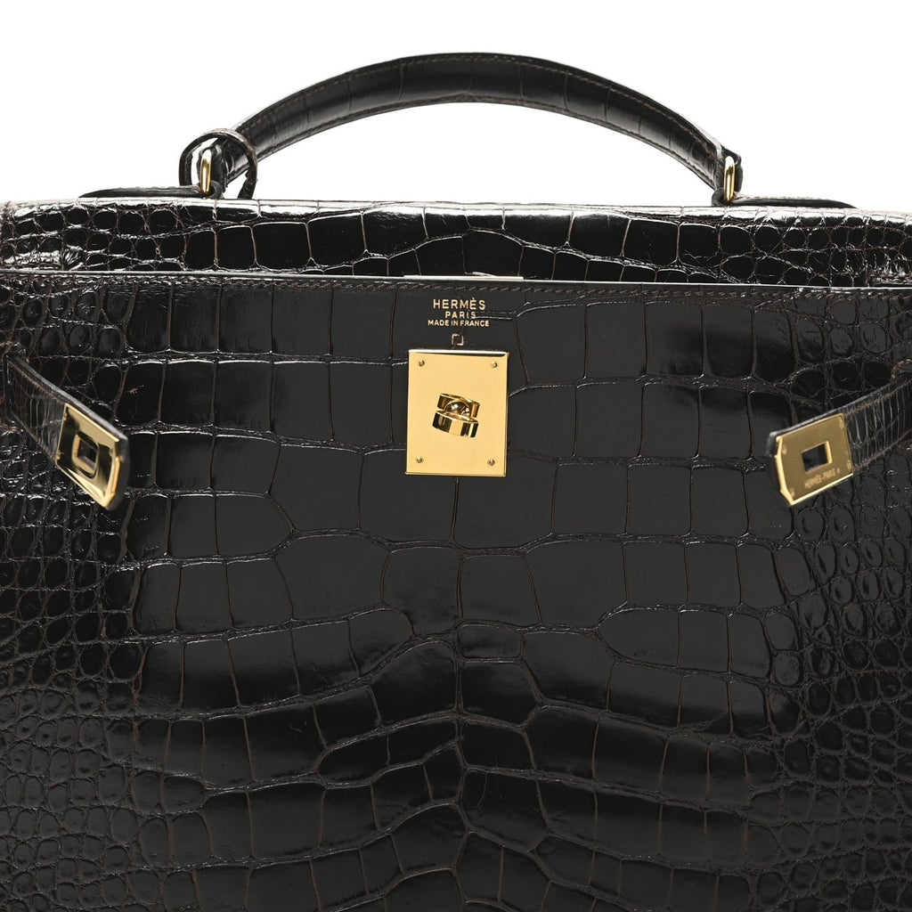 Shiny Alligator Kelly Sellier 32 Havane