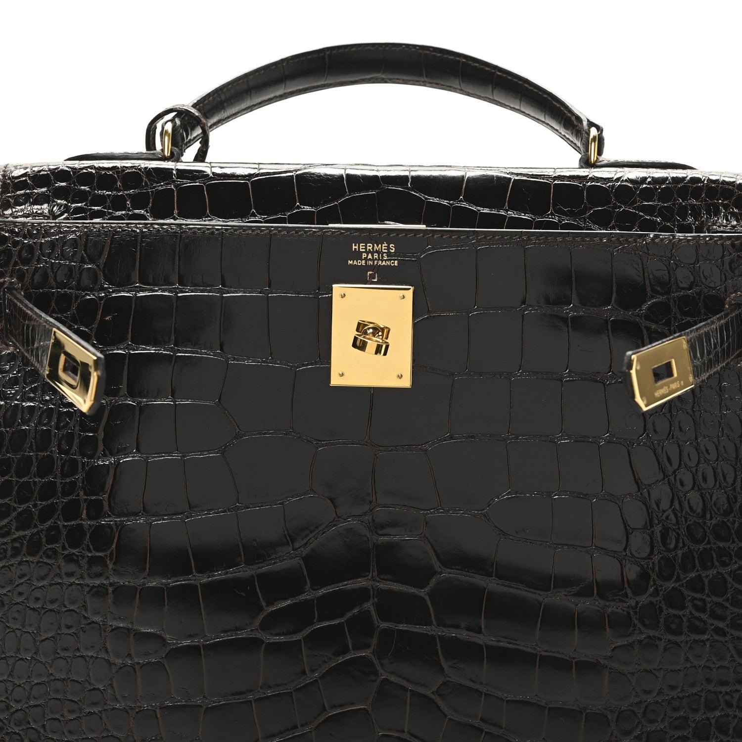 Shiny Alligator Kelly Sellier 32 Havane