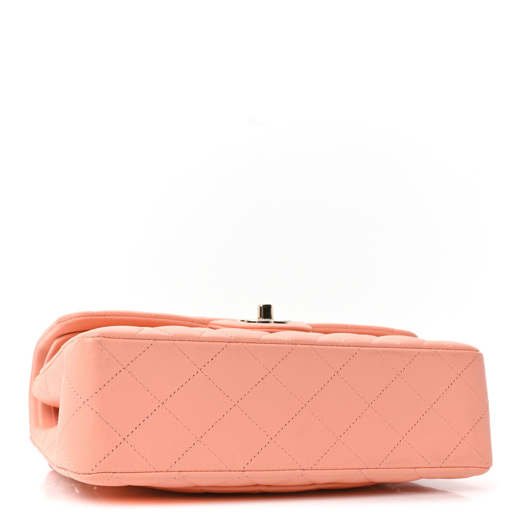 Lambskin Quilted Small Double Flap Light Orange