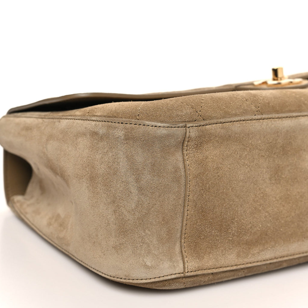 Suede Calfskin Small Souplissimo Maxi Flap Dark Beige