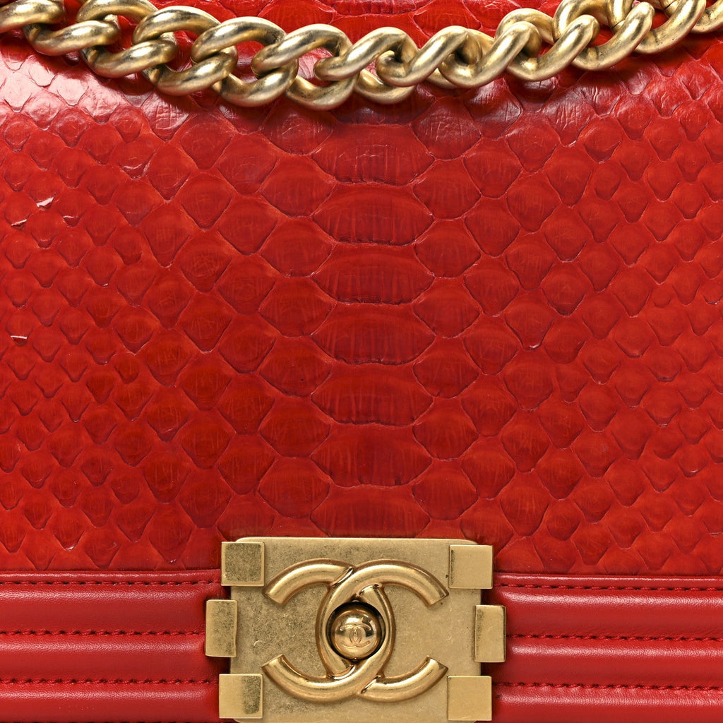 Snakeskin Medium Boy Flap Red