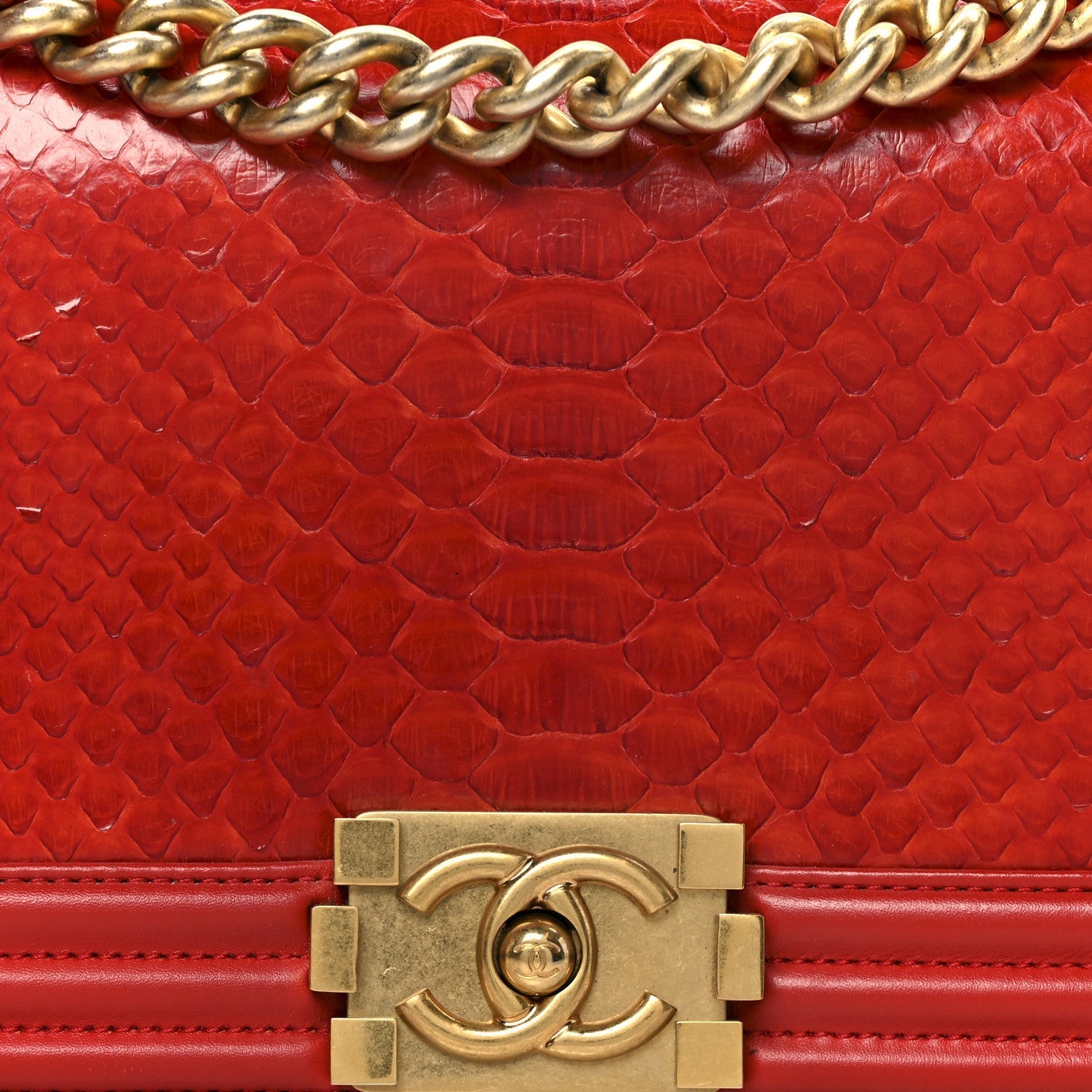 Snakeskin Medium Boy Flap Red