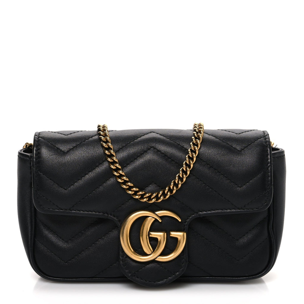 Calfskin Matelasse Super Mini GG Marmont Shoulder Bag Black