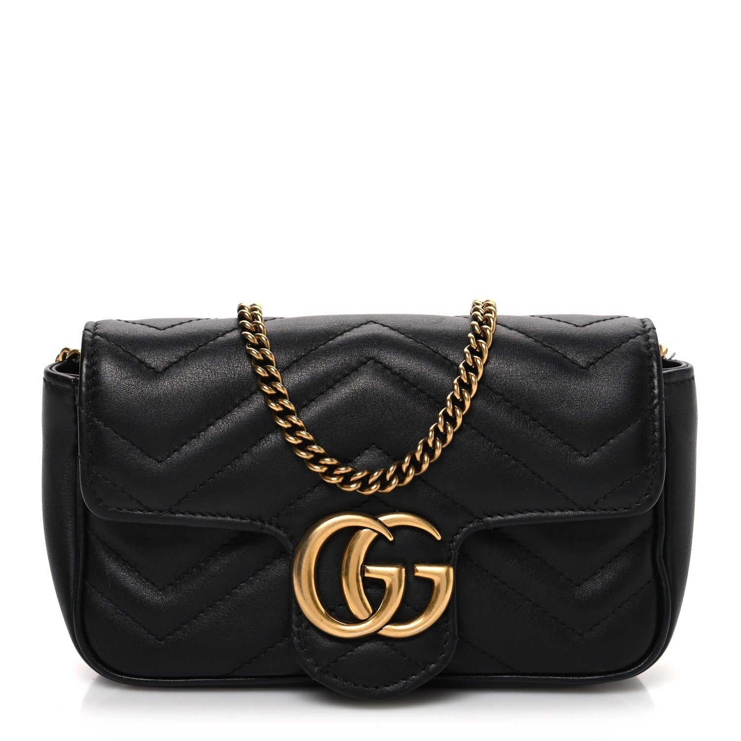 Calfskin Matelasse Super Mini GG Marmont Shoulder Bag Black