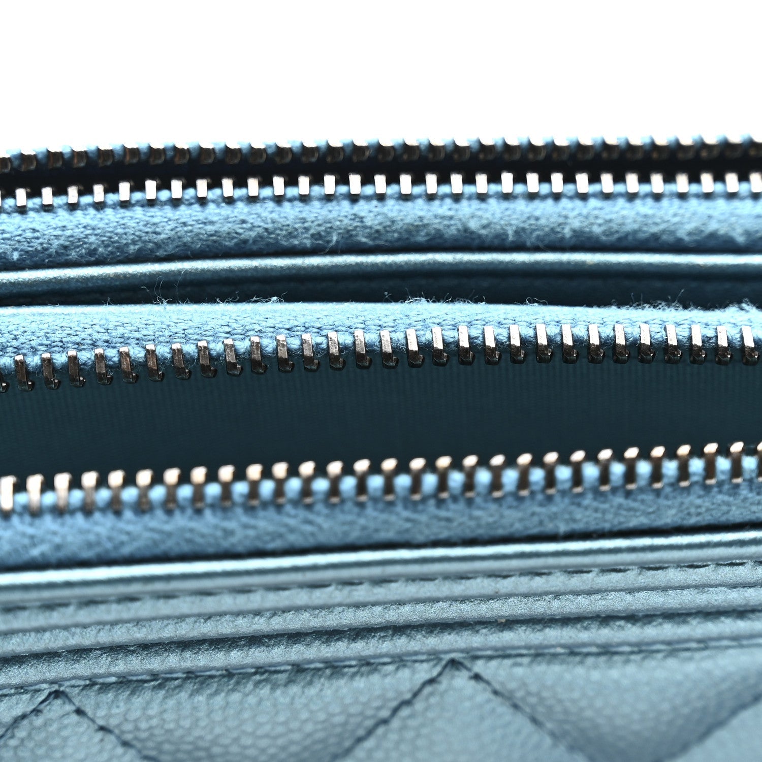 Metallic Caviar Quilted Small Boy Clutch With Chain Turquoise