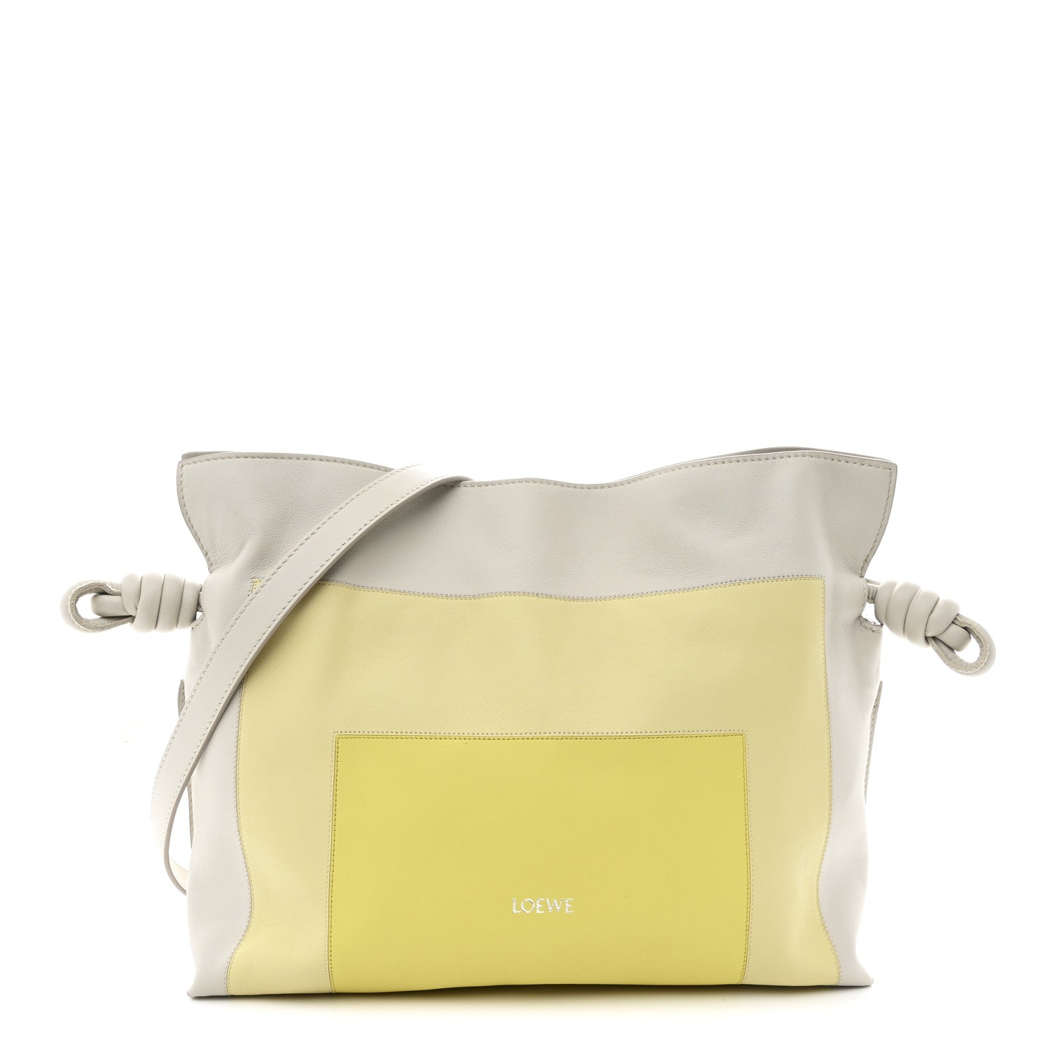 Nappa Medium Flamenco Knot Clutch Pale Grey Light Citrine