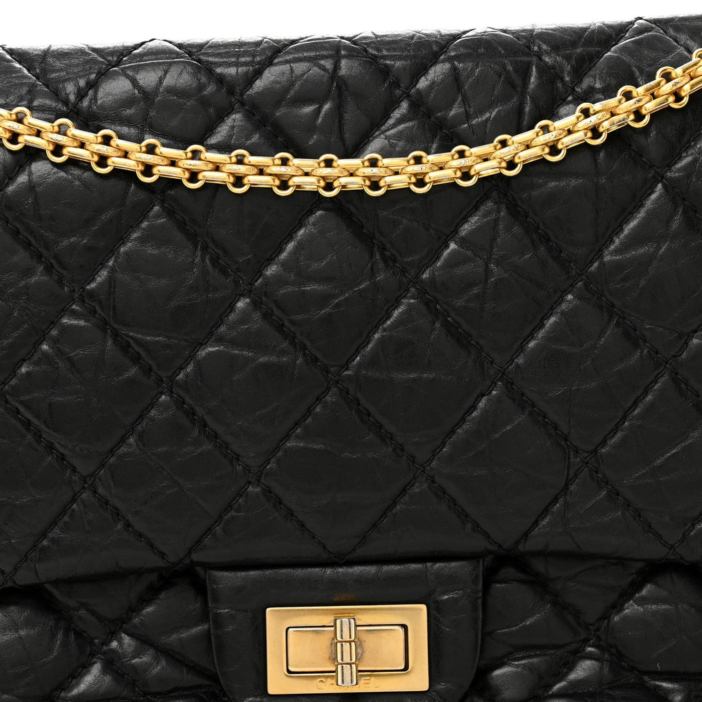 Aged Calfskin Quilted 2.55 Reissue 227 Flap Black