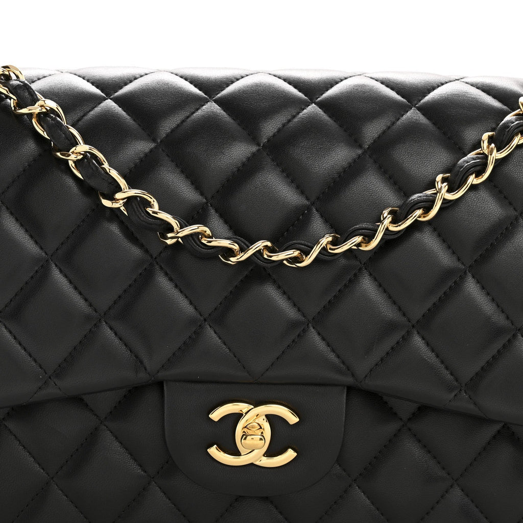 Lambskin Quilted Jumbo Double Flap Black