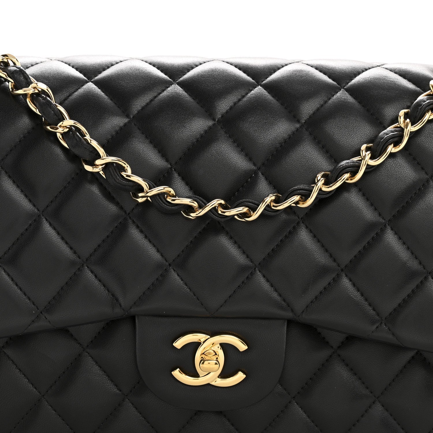 Lambskin Quilted Jumbo Double Flap Black