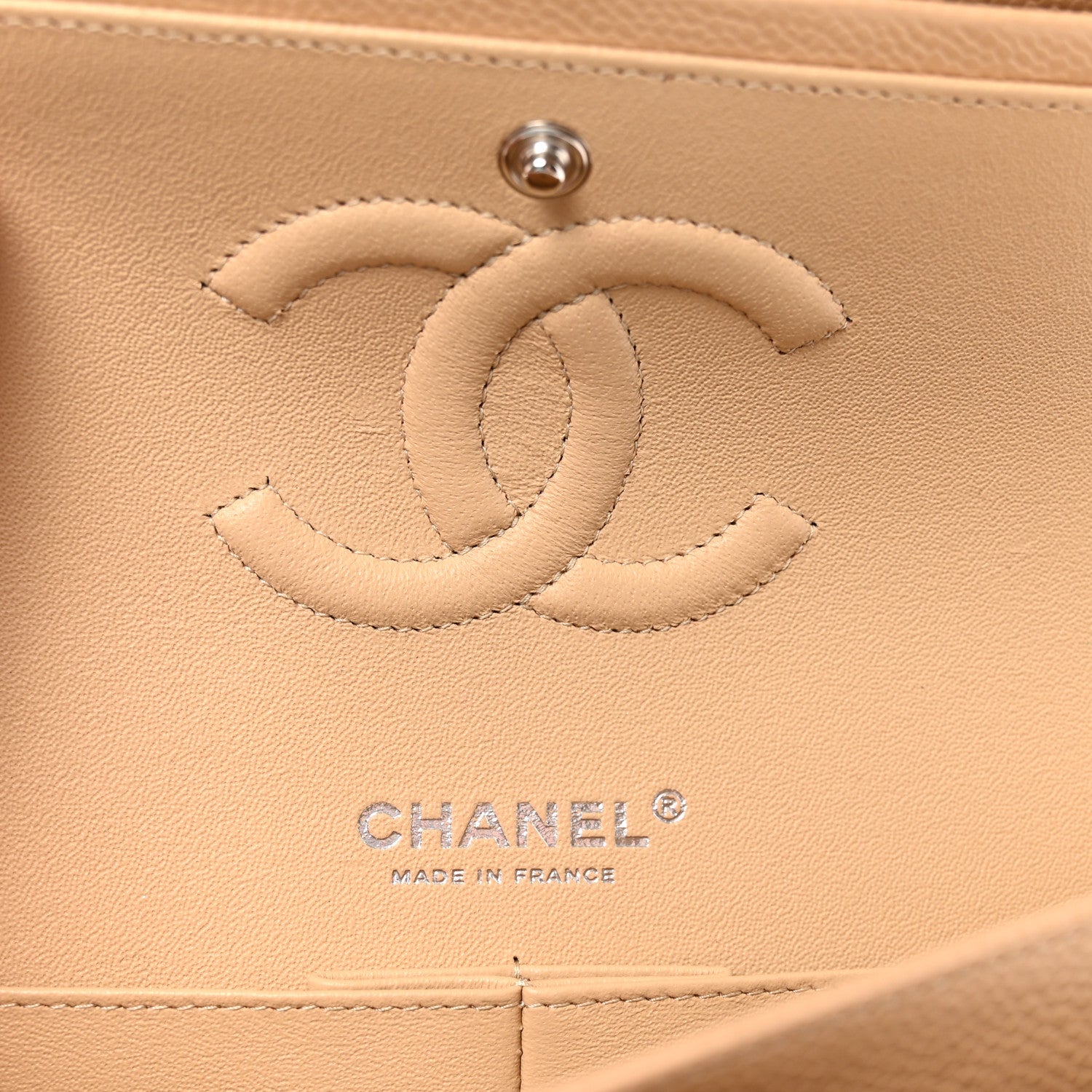 Caviar Quilted Medium Double Flap Beige