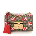 GG Supreme Monogram Apple Small Padlock Shoulder Bag Beige Multicolor Lobster Red