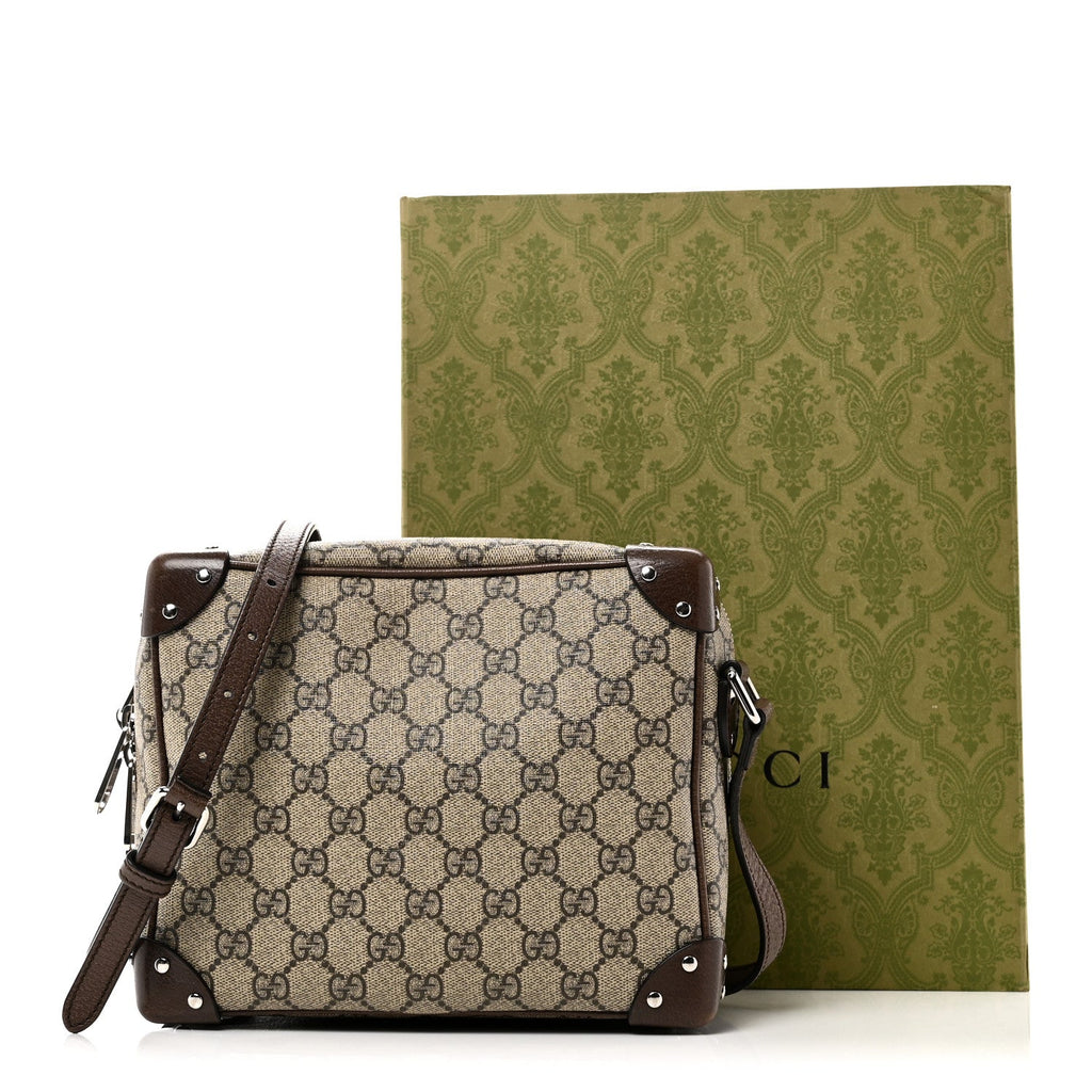 GG Supreme Monogram Textured Calfskin Square Messenger Bag Beige Ebony New Acero