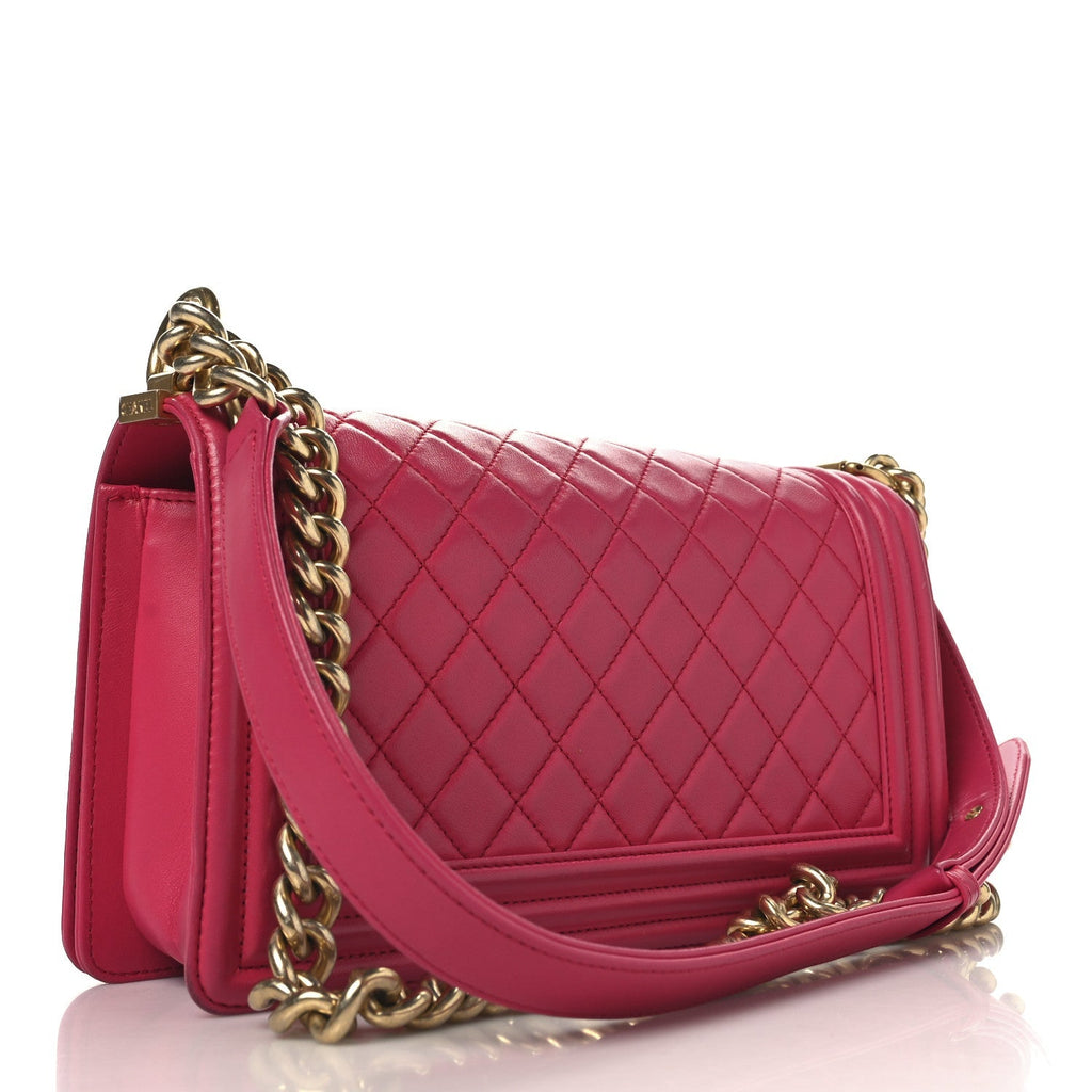 Lambskin Quilted Medium Boy Flap Fuchsia