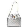 Metallic Caviar Quilted Medium Chanel 25 Handbag Silver