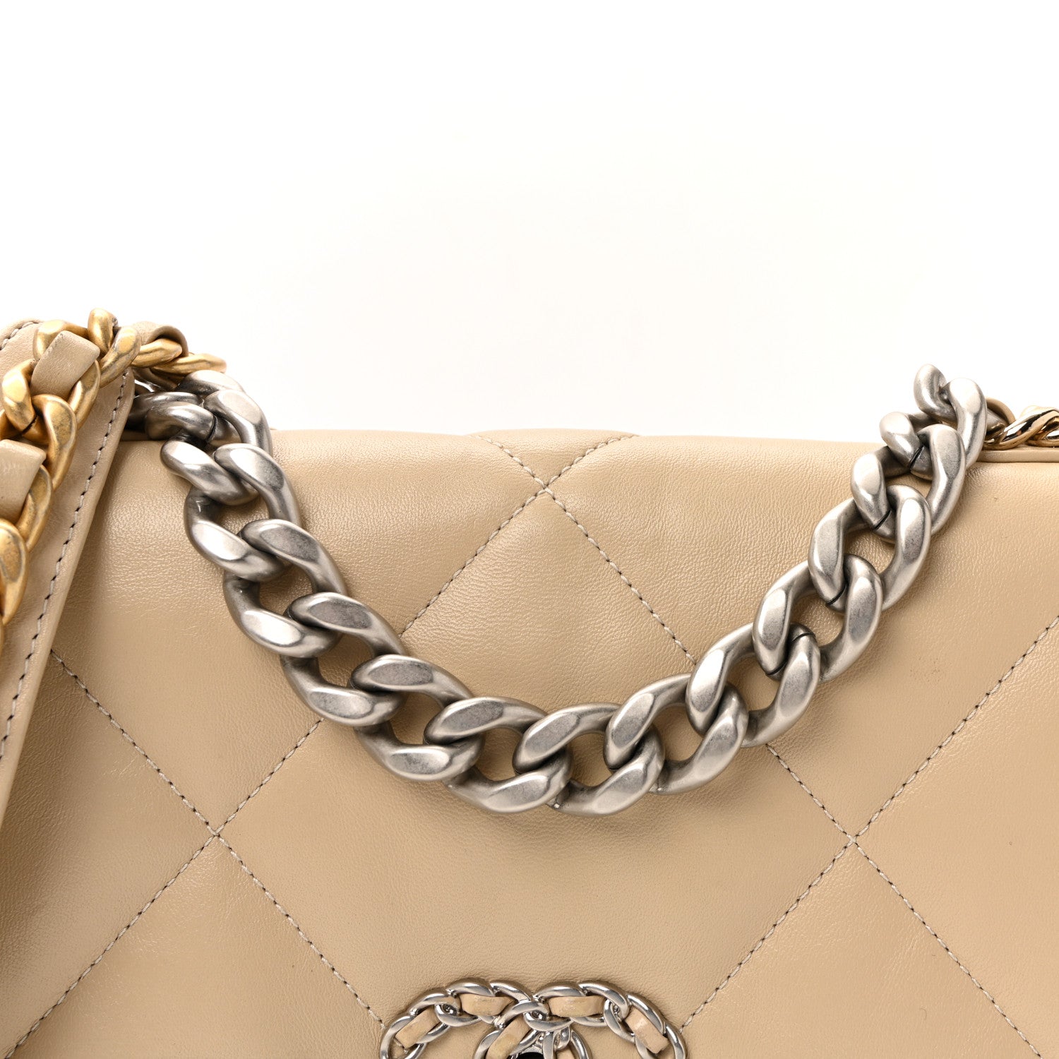 Lambskin Quilted Medium Chanel 19 Flap Beige