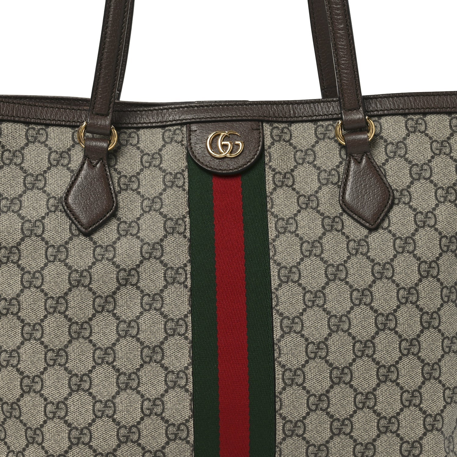 GG Supreme Monogram Textured Calfskin Web Medium Ophidia Shopping Tote Beige Ebony New Acero