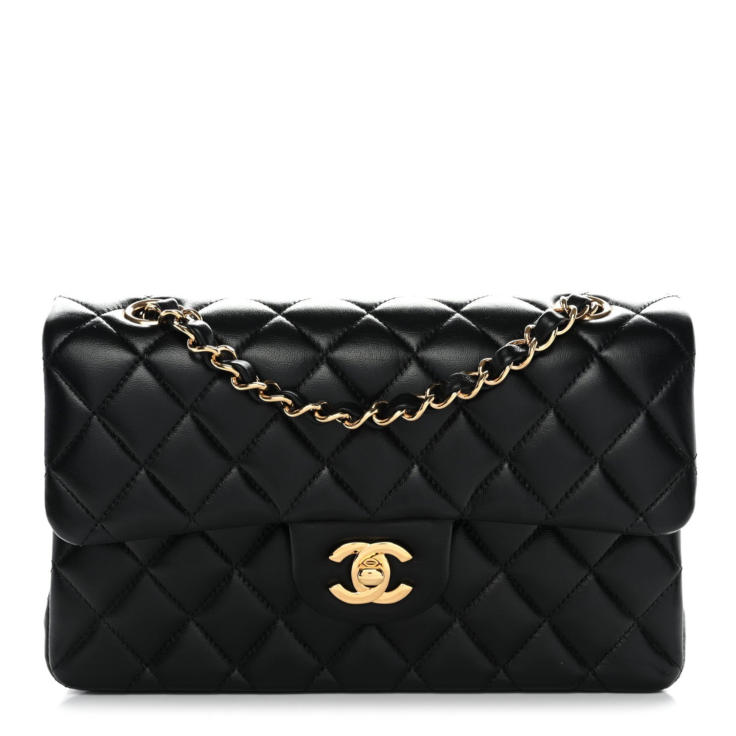 Lambskin Quilted Small Double Flap Black