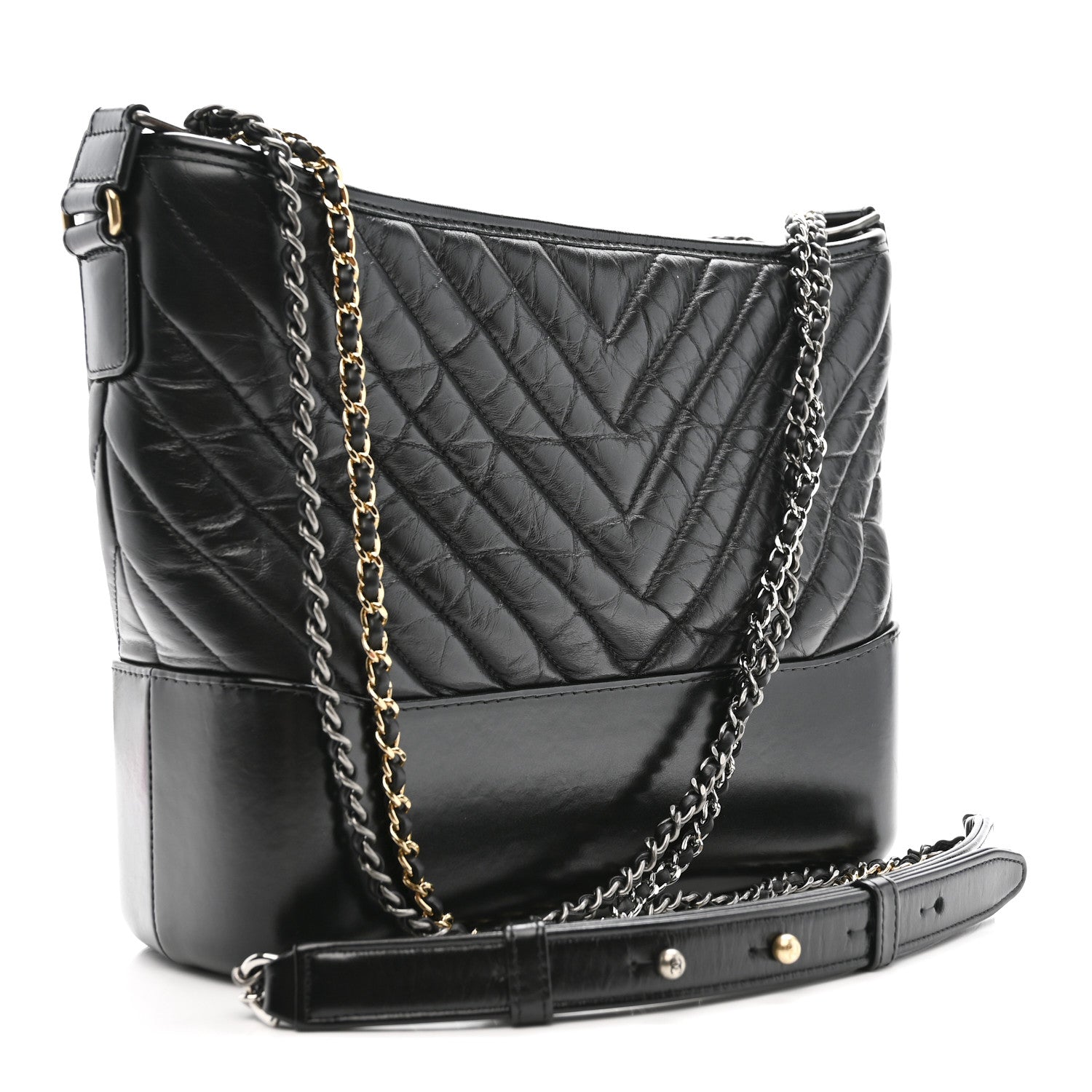 Aged Calfskin Chevron Quilted Medium Gabrielle Hobo Black