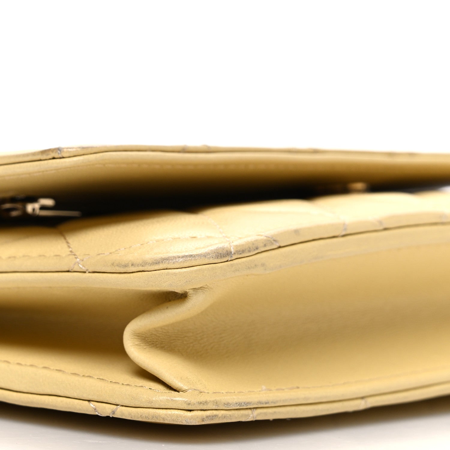 Lambskin Quilted Enamel Wallet On Chain WOC Yellow